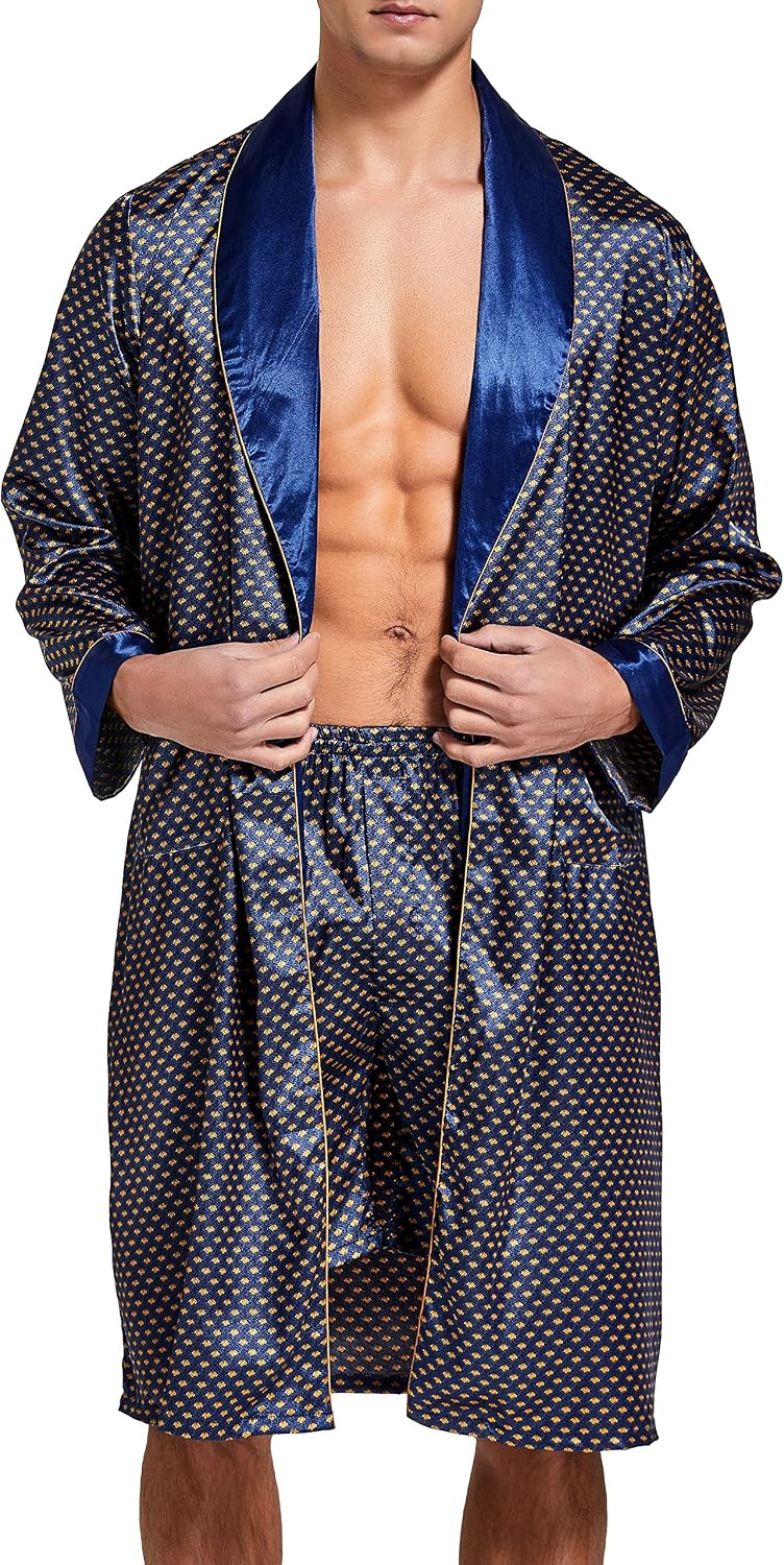 Men's Satin Kimono Robe with Shorts Set