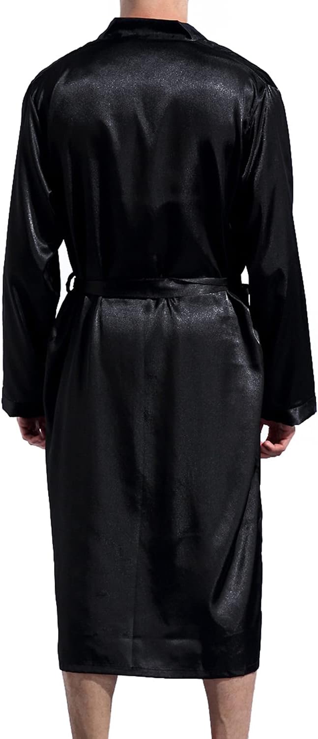 Men's Satin Kimono Robe Silk Long Bathrobe Men's Satin Kimono Robe Silk Long Bathrobe