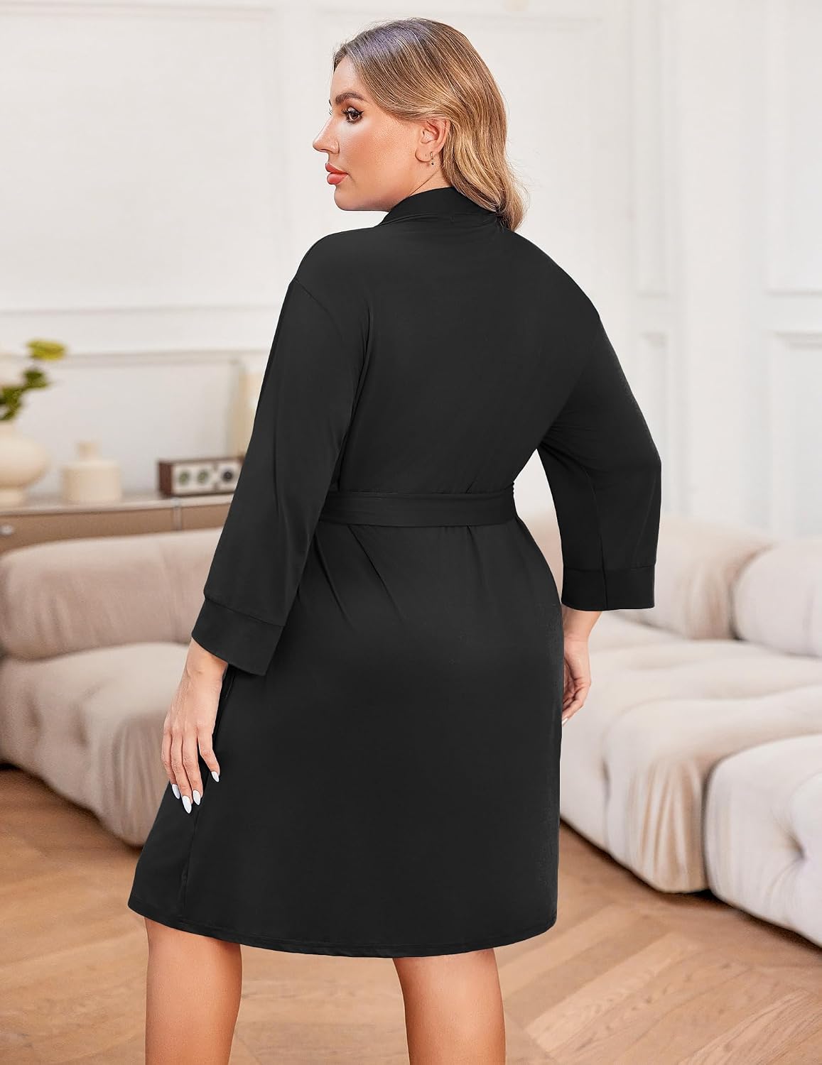 Women’s Plus-Size Knee-Length Kimono Robe with Pockets Women’s Plus-Size Knee-Length Kimono Robe with Pockets