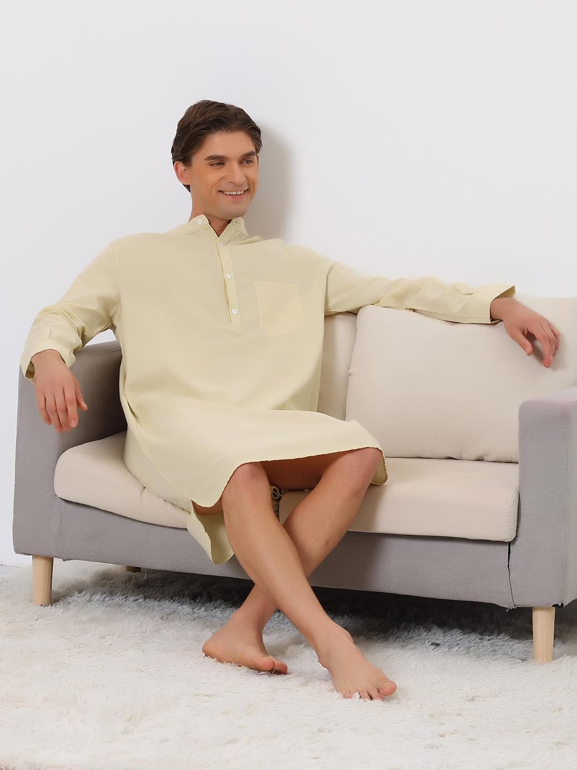Men's Banded Collar Henley Nightshirt