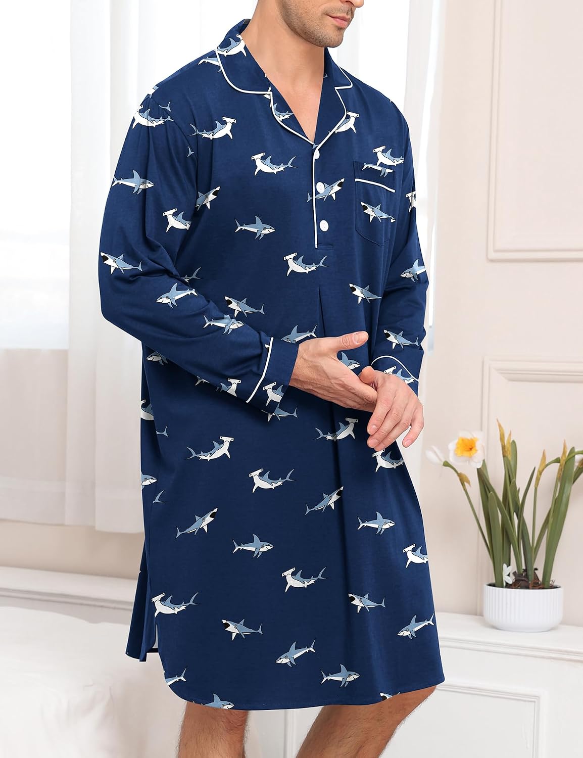 Men's Long Sleeve Button Down Nightshirt Men's Long Sleeve Button Down Nightshirt