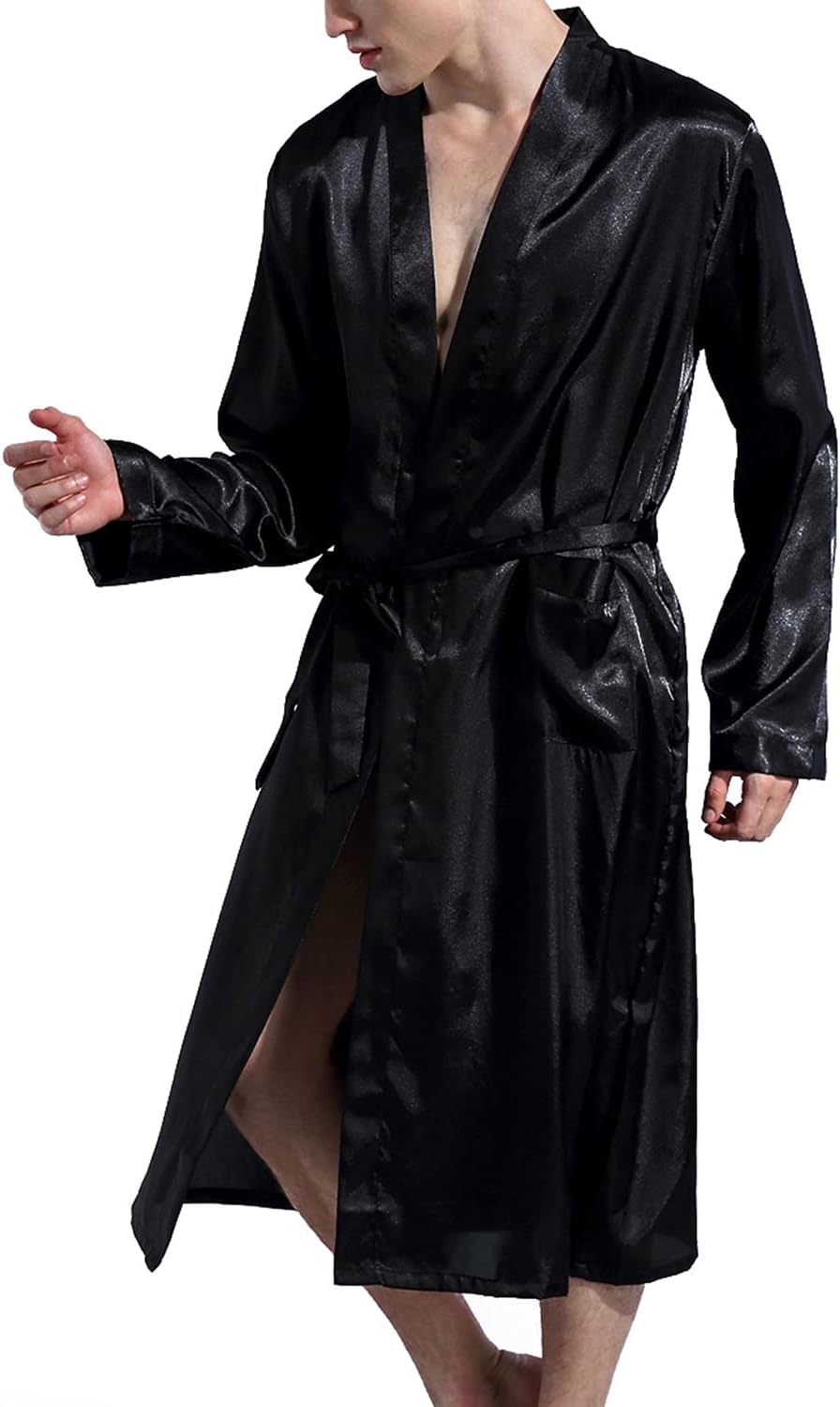 Men's Satin Kimono Robe Silk Long Bathrobe Men's Satin Kimono Robe Silk Long Bathrobe