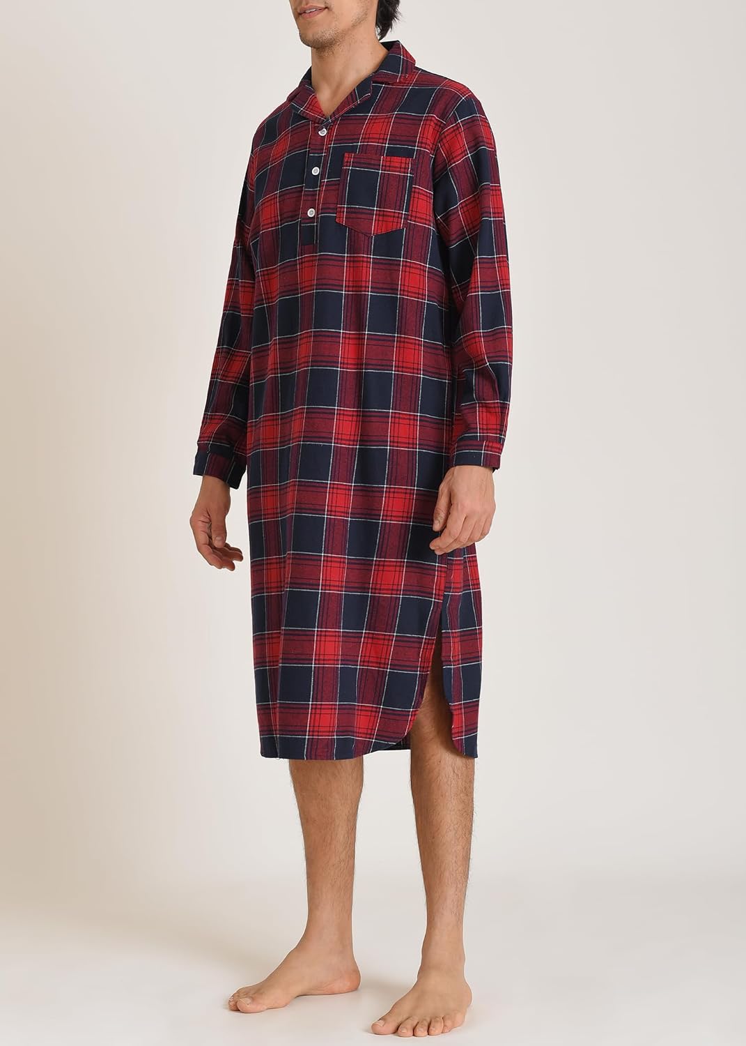 Men's Cotton Flannel Long Sleeve Night Gown