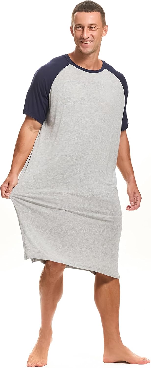 Men's Short Sleeve Nightshirt Pajama Gown
