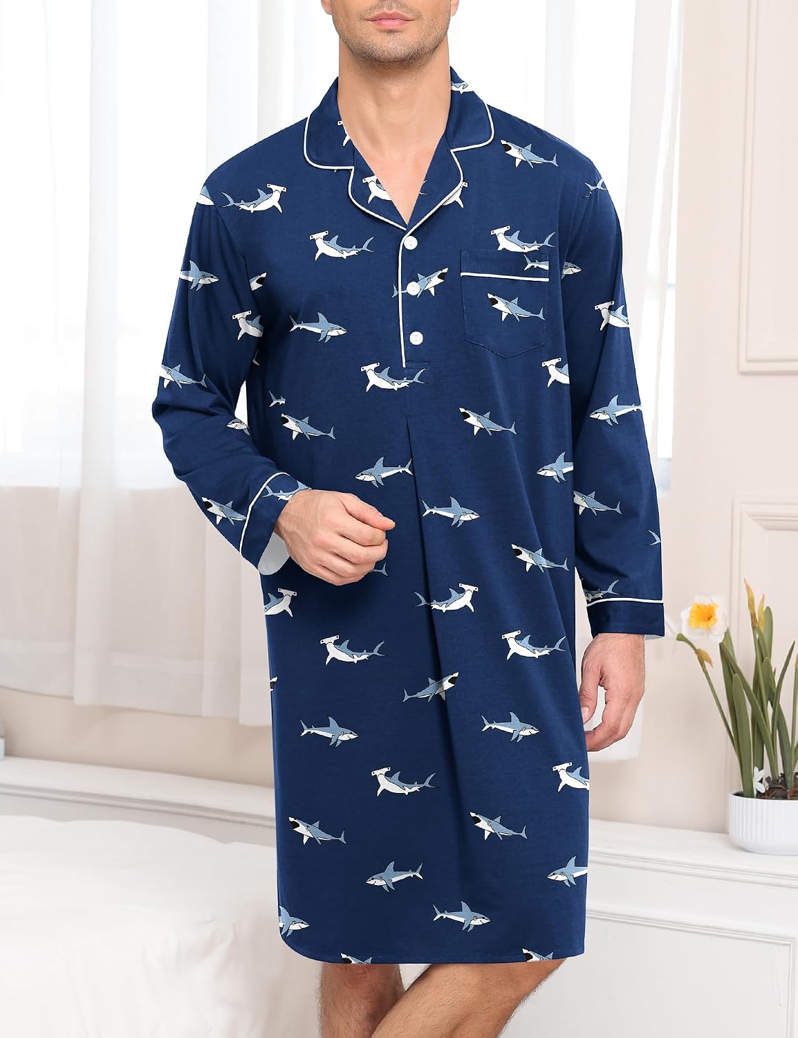 Men's Long Sleeve Button Down Nightshirt Men's Long Sleeve Button Down Nightshirt