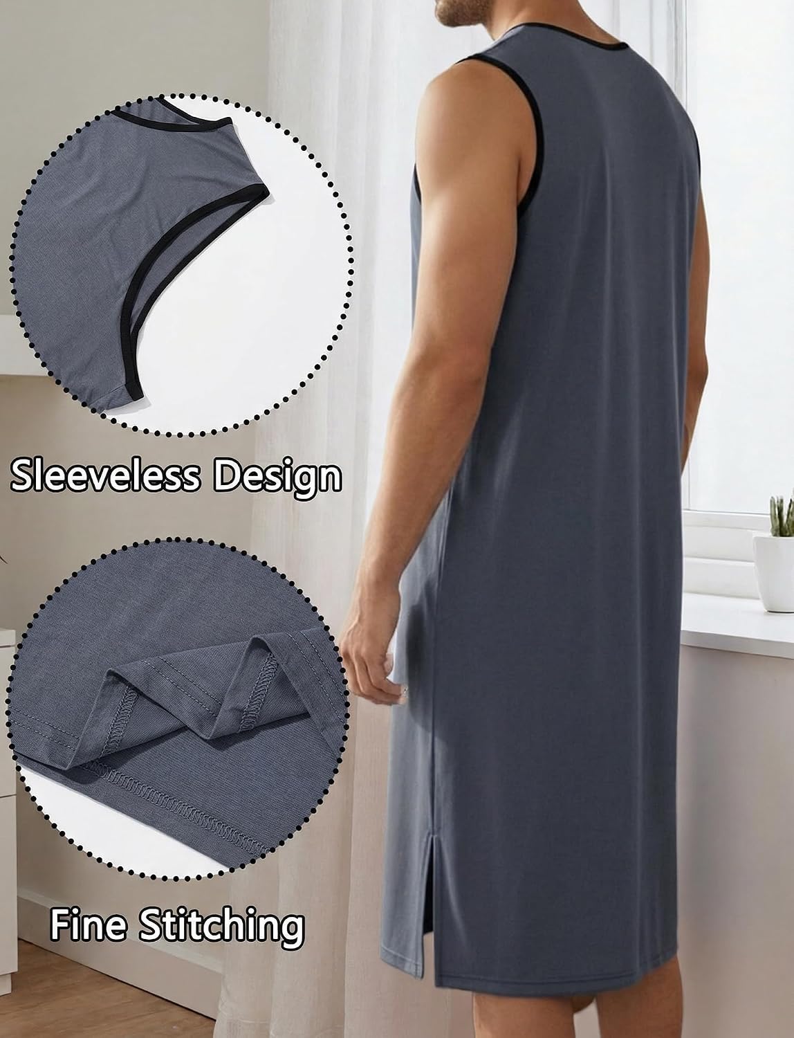 Men's Sleeveless Henley Nightshirt Men's Sleeveless Henley Nightshirt