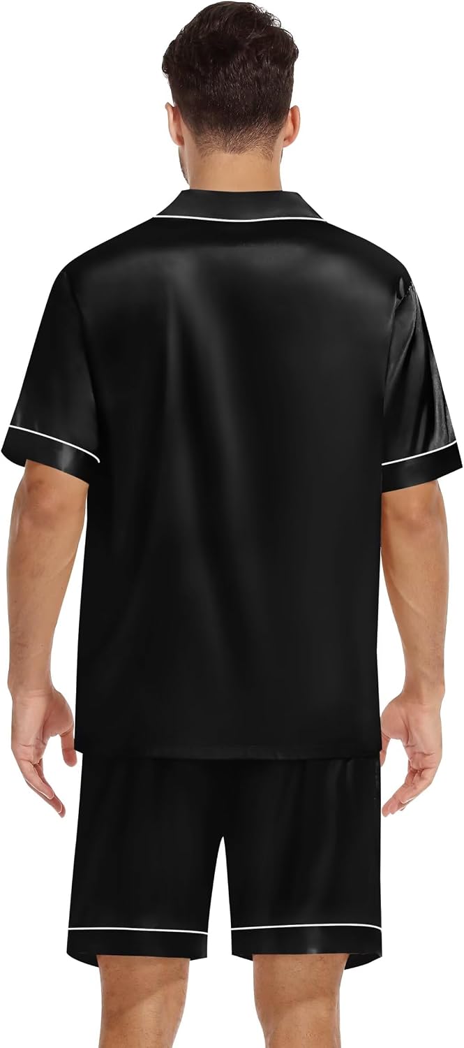 Men’s Satin-Finish Short-Sleeve Pajama Set with Pockets