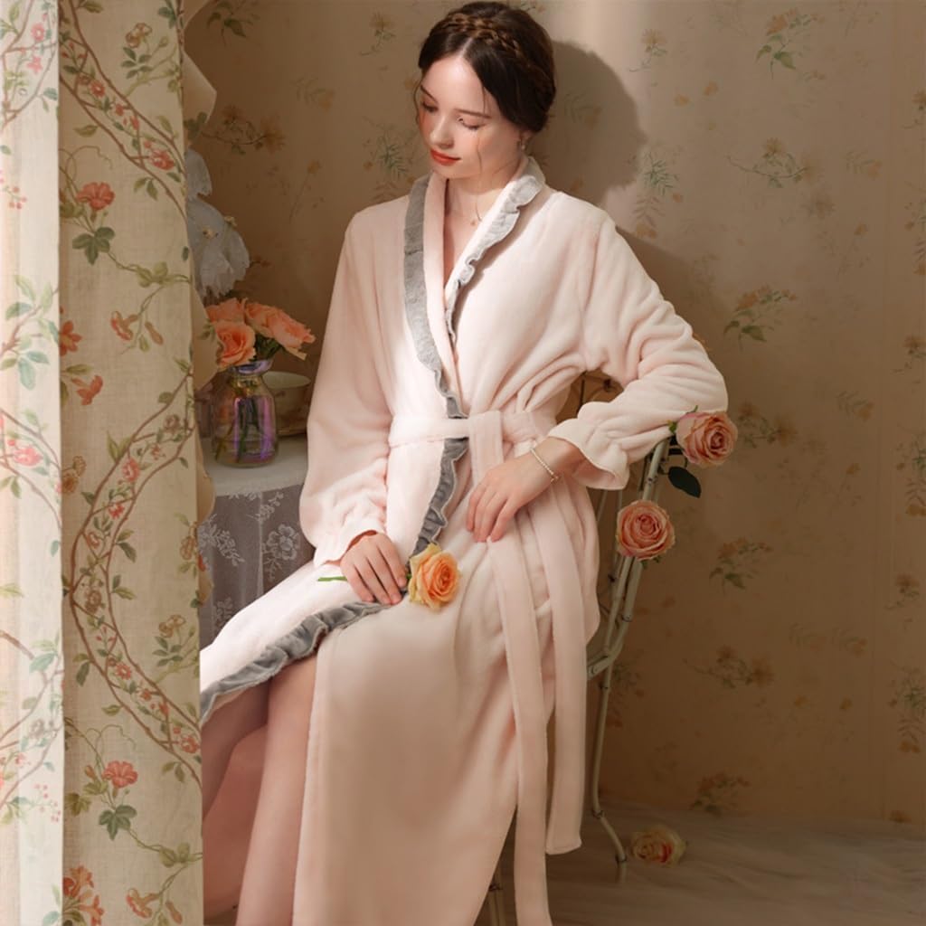 Women's Plush Fluffy Fleece Bathrobe Long House Coat