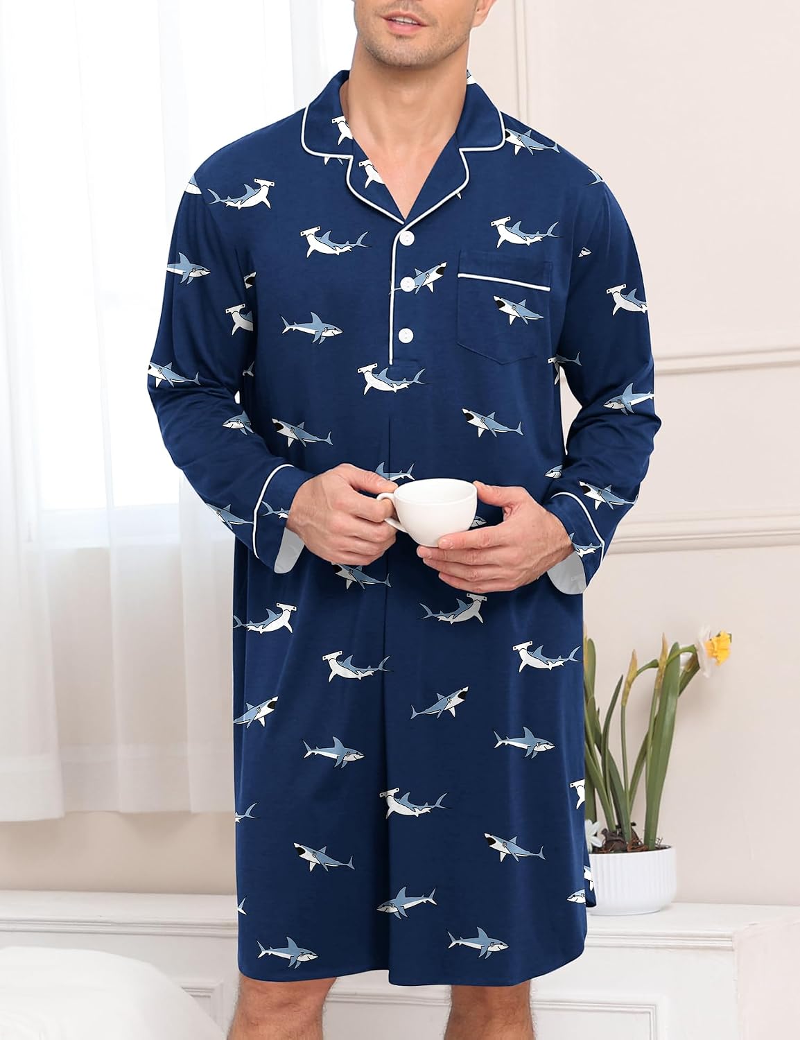 Men's Long Sleeve Button Down Nightshirt Men's Long Sleeve Button Down Nightshirt