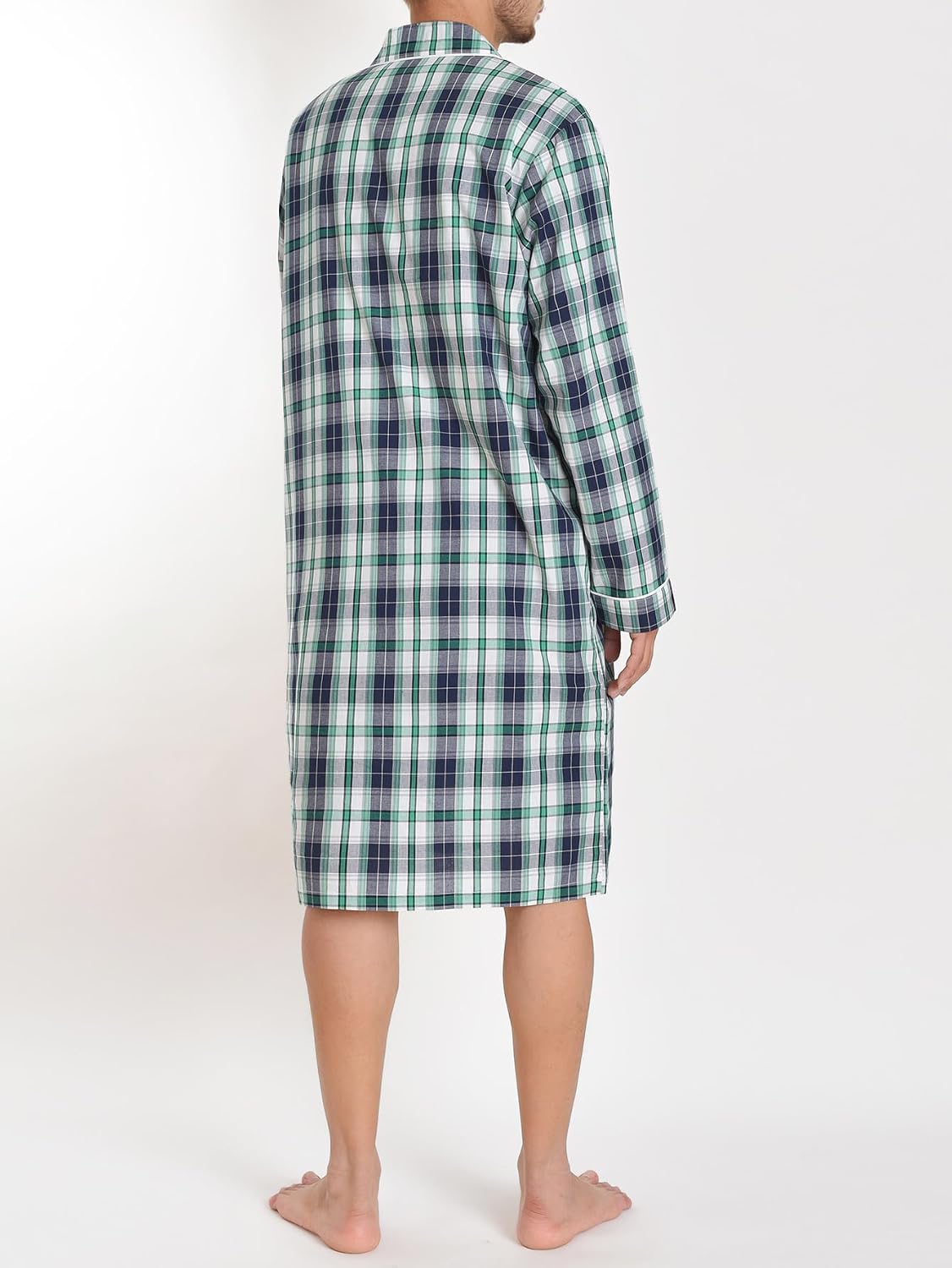 Men's Cotton Long Sleeve Button Down Nightshirt