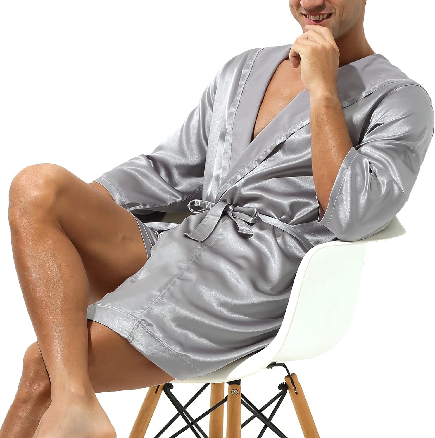 Men's Satin Hooded Bathrobe with Shorts Men's Satin Hooded Bathrobe with Shorts