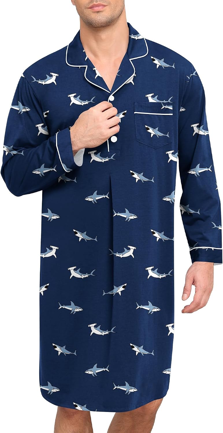 Men's Long Sleeve Button Down Nightshirt Men's Long Sleeve Button Down Nightshirt