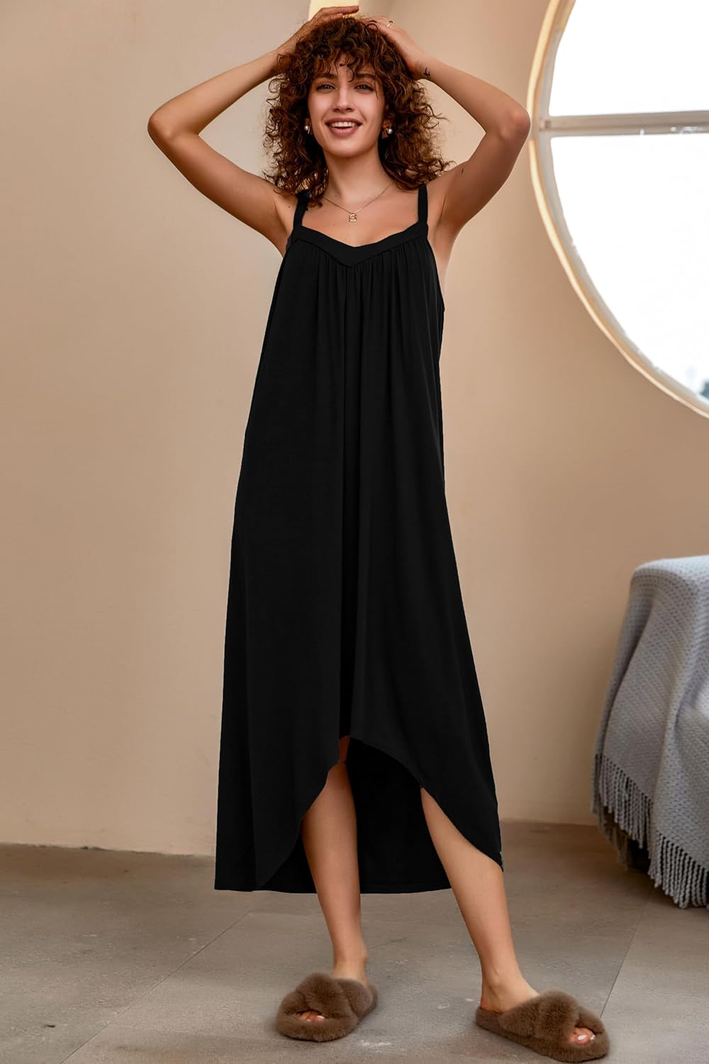Women Sleeveless Long Nightgown Full Slip V Neck Women Sleeveless Long Nightgown Full Slip V Neck