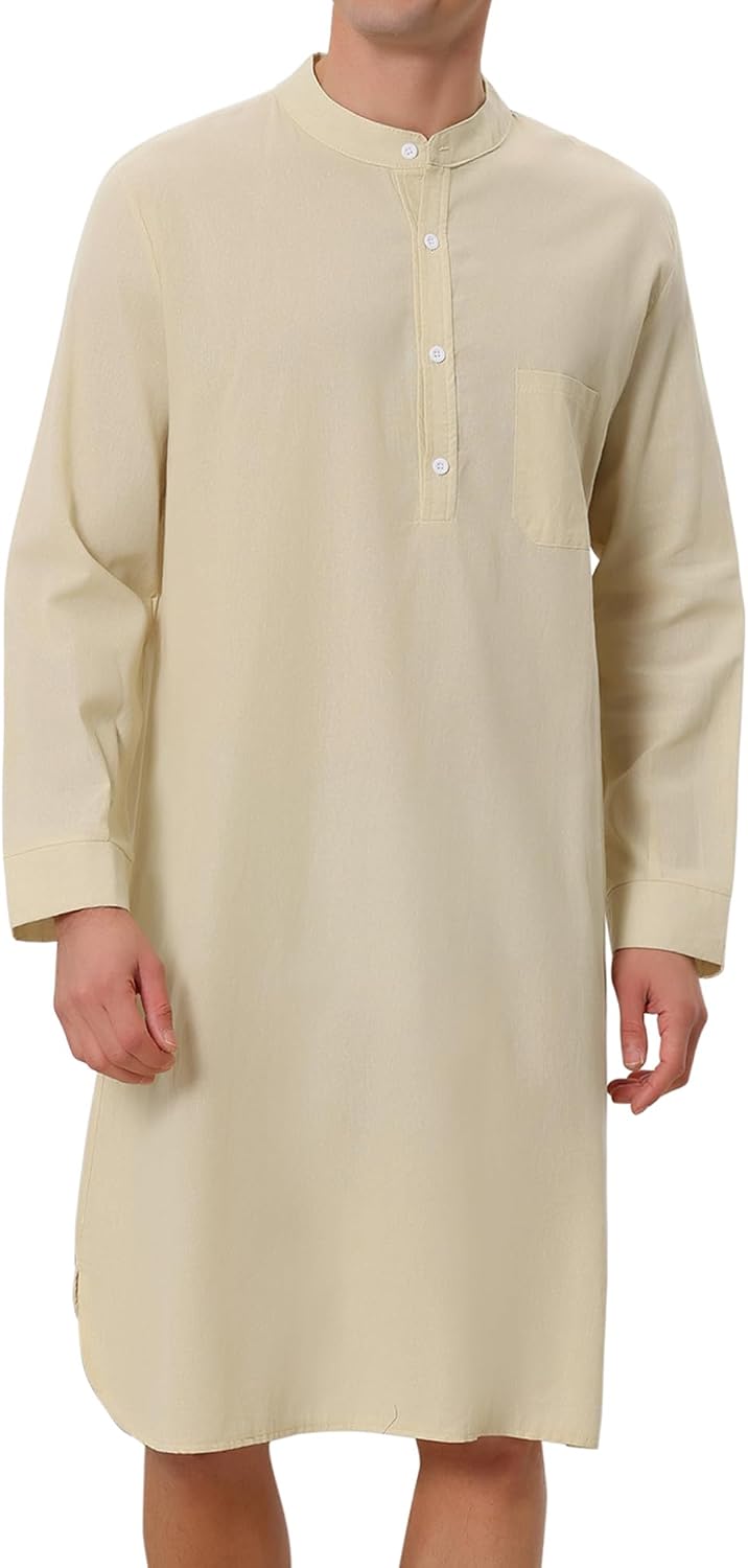 Men's Banded Collar Henley Nightshirt