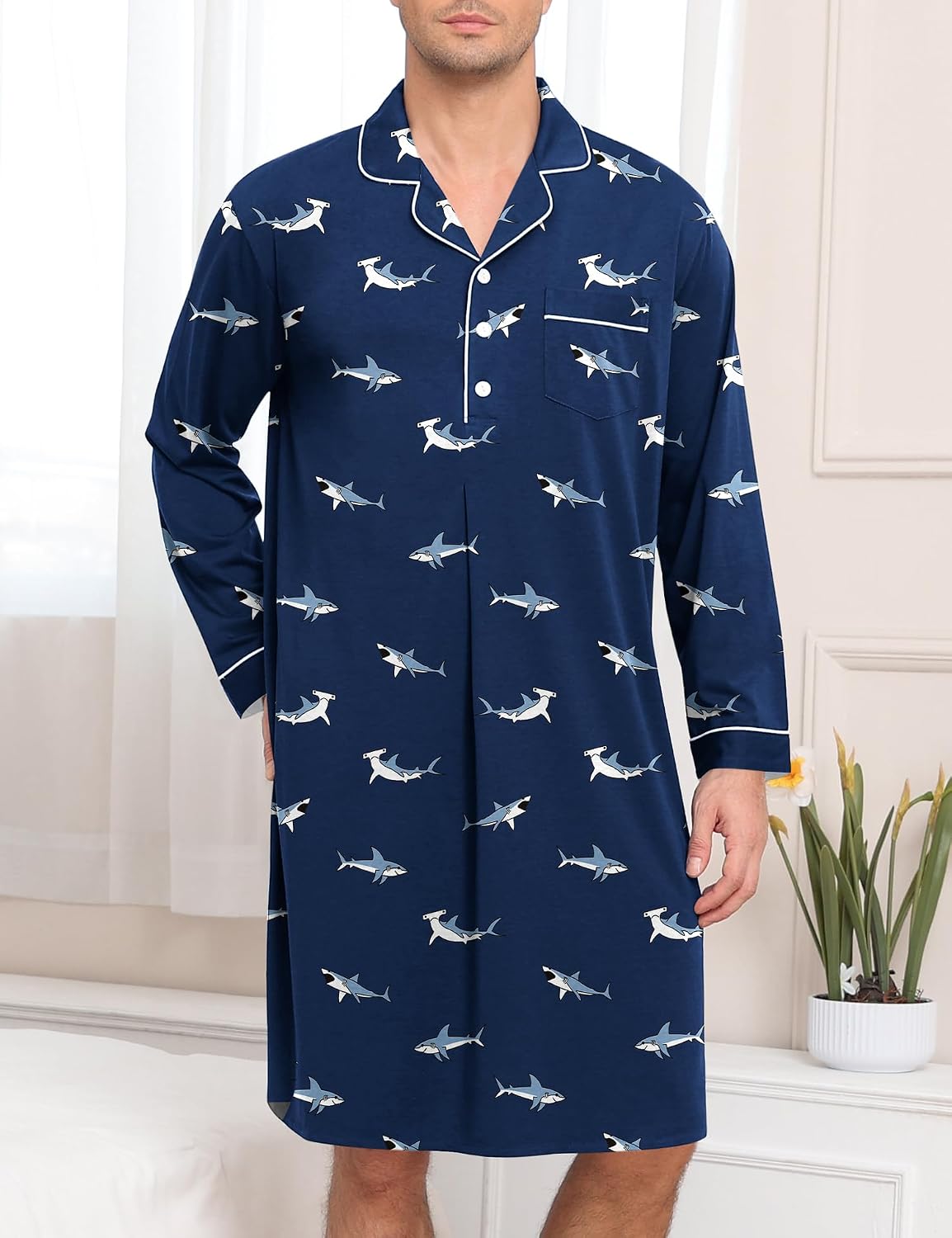 Men's Long Sleeve Button Down Nightshirt Men's Long Sleeve Button Down Nightshirt