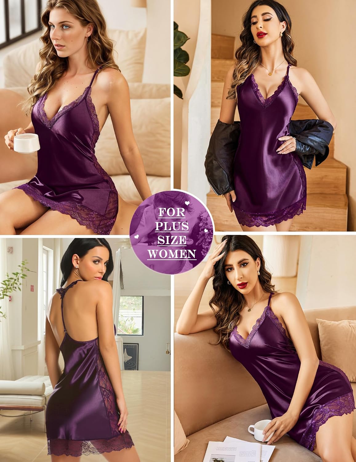 Women’s Halter-Neck Lace-Trim Slip Nightdress