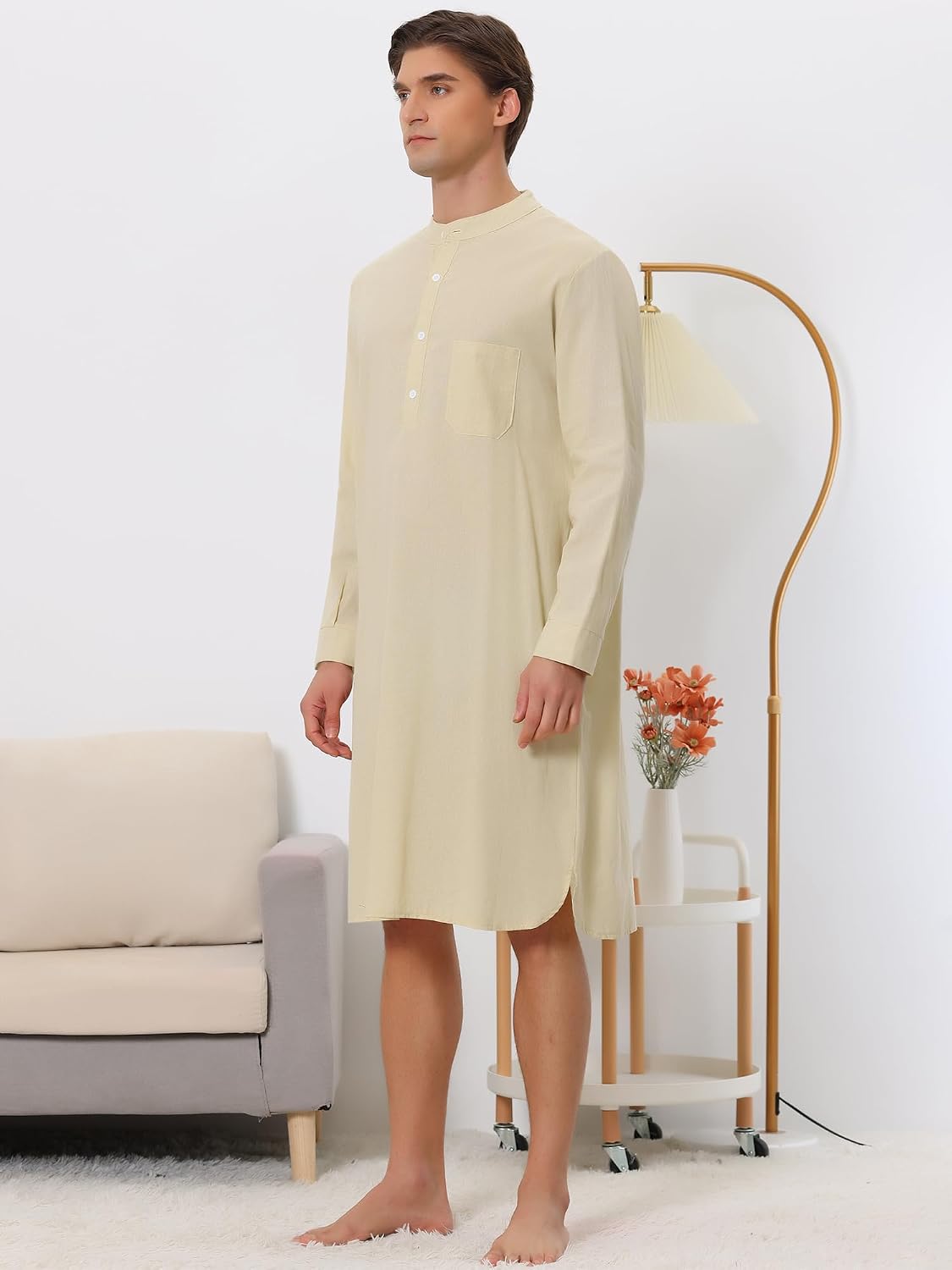Men's Banded Collar Henley Nightshirt Men's Banded Collar Henley Nightshirt