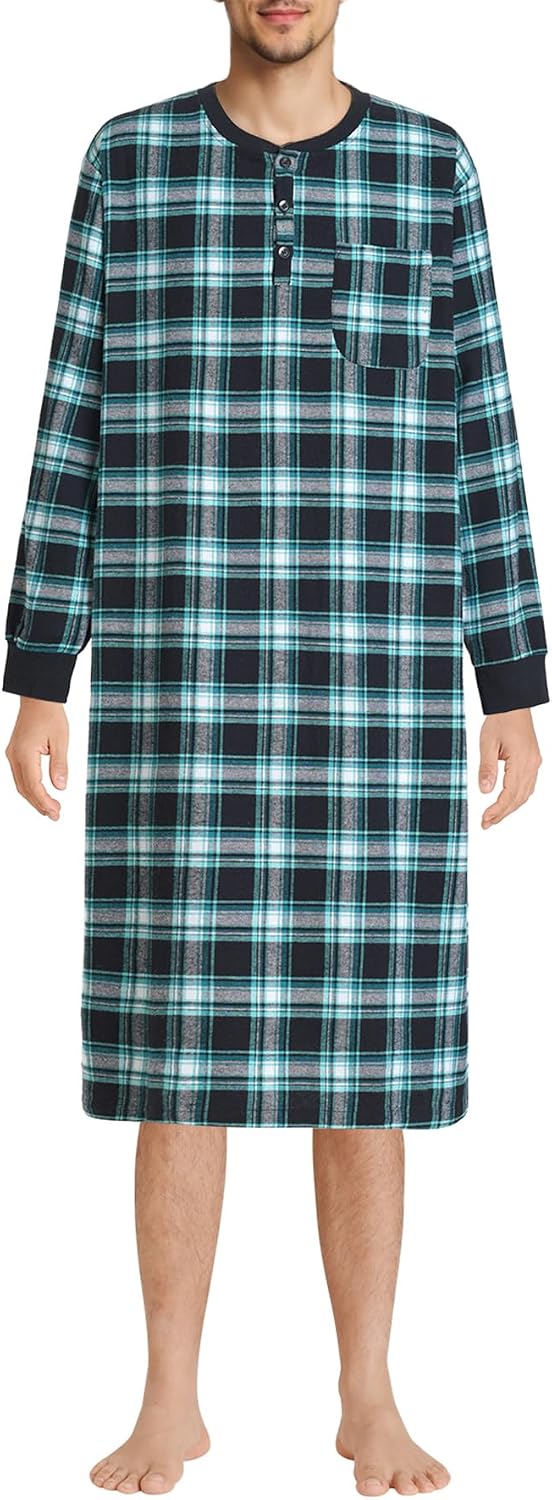 Men's Cotton Flannel Long Sleeve Nightshirt