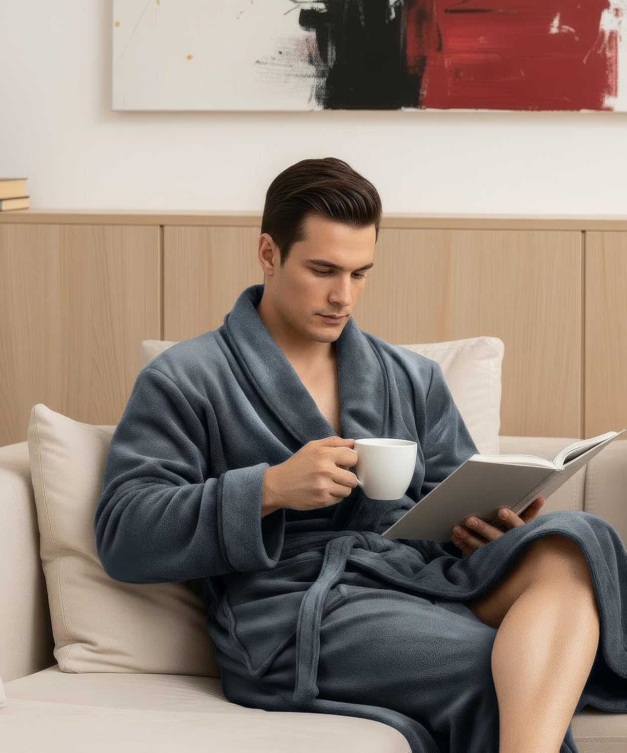 Men's Plush Fleece Long Bathrobe