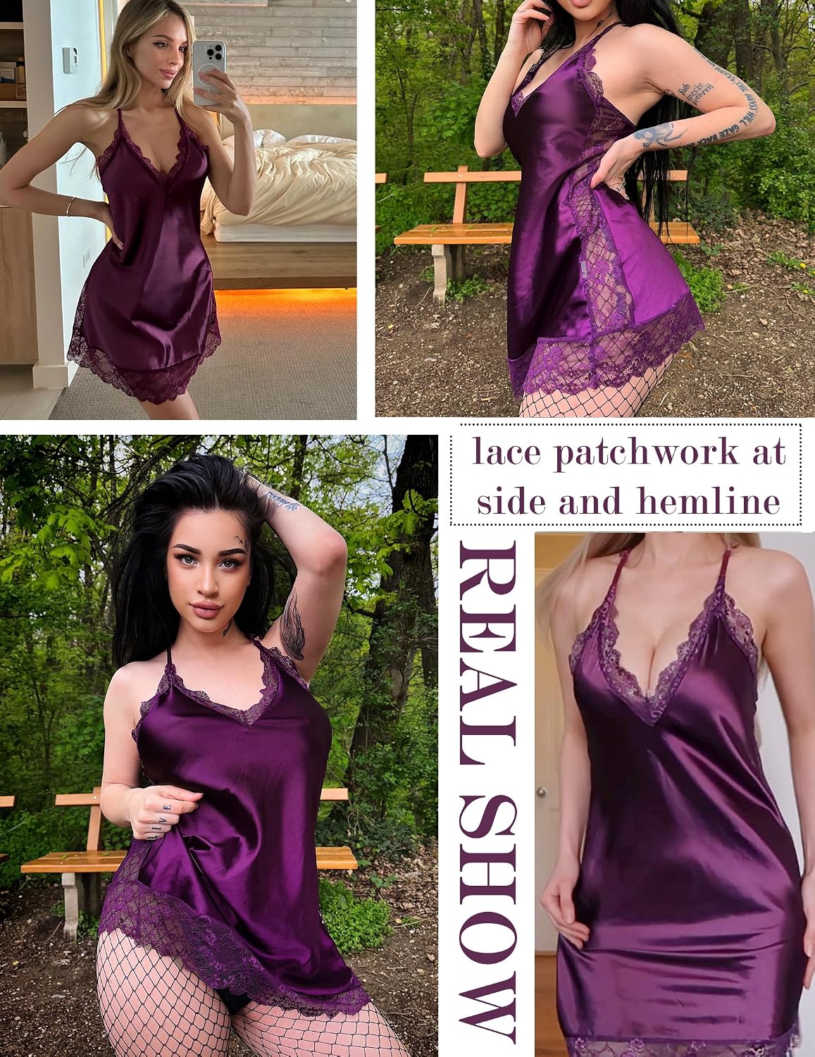 Women’s Halter-Neck Lace-Trim Slip Nightdress
