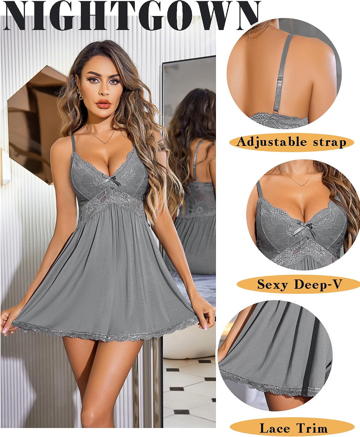 Women’s Lace-Trim Modal V-Neck Slip Dress